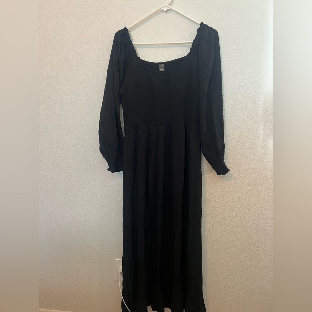 Seta J Black long sleeve ruffled maxi dress size large NWT